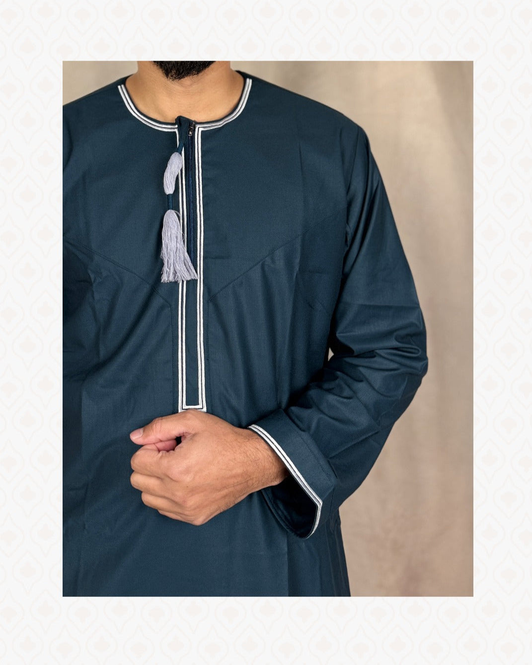 Classic Omani Style Thobe – Green with Black Tassel