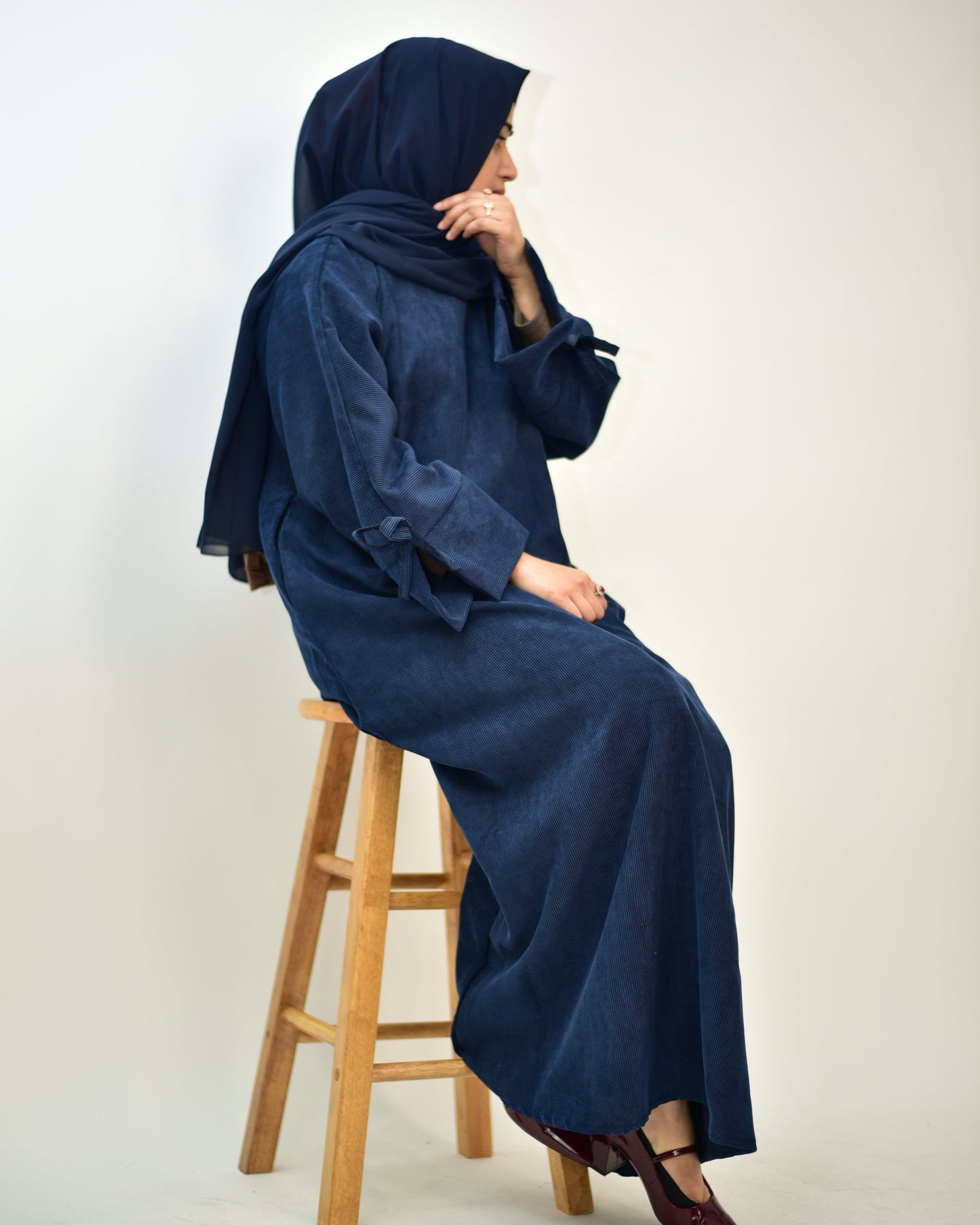 Navy Blue Winter Corduroy Abaya