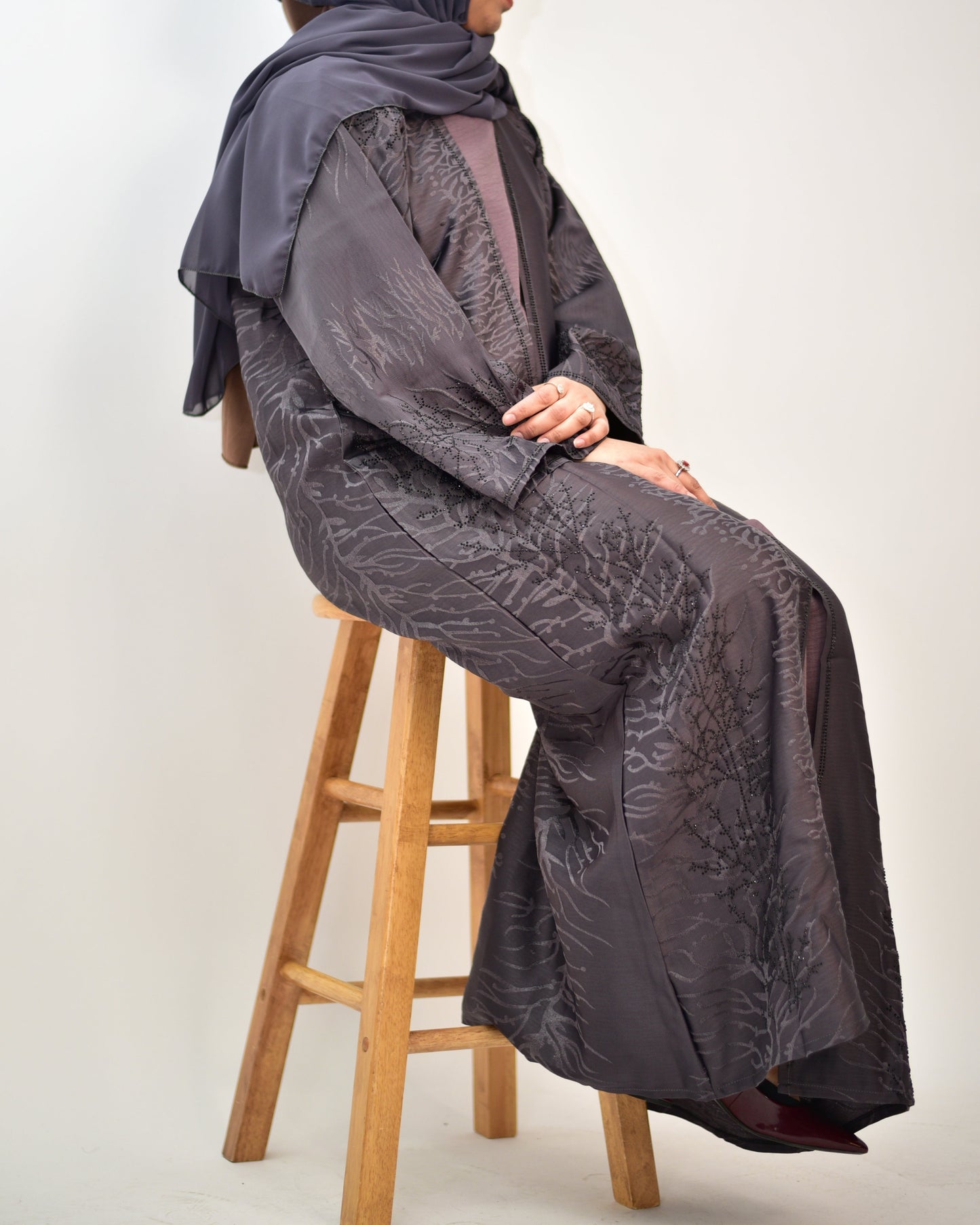 Light Purple Jacquard Abaya – 3-Piece Set