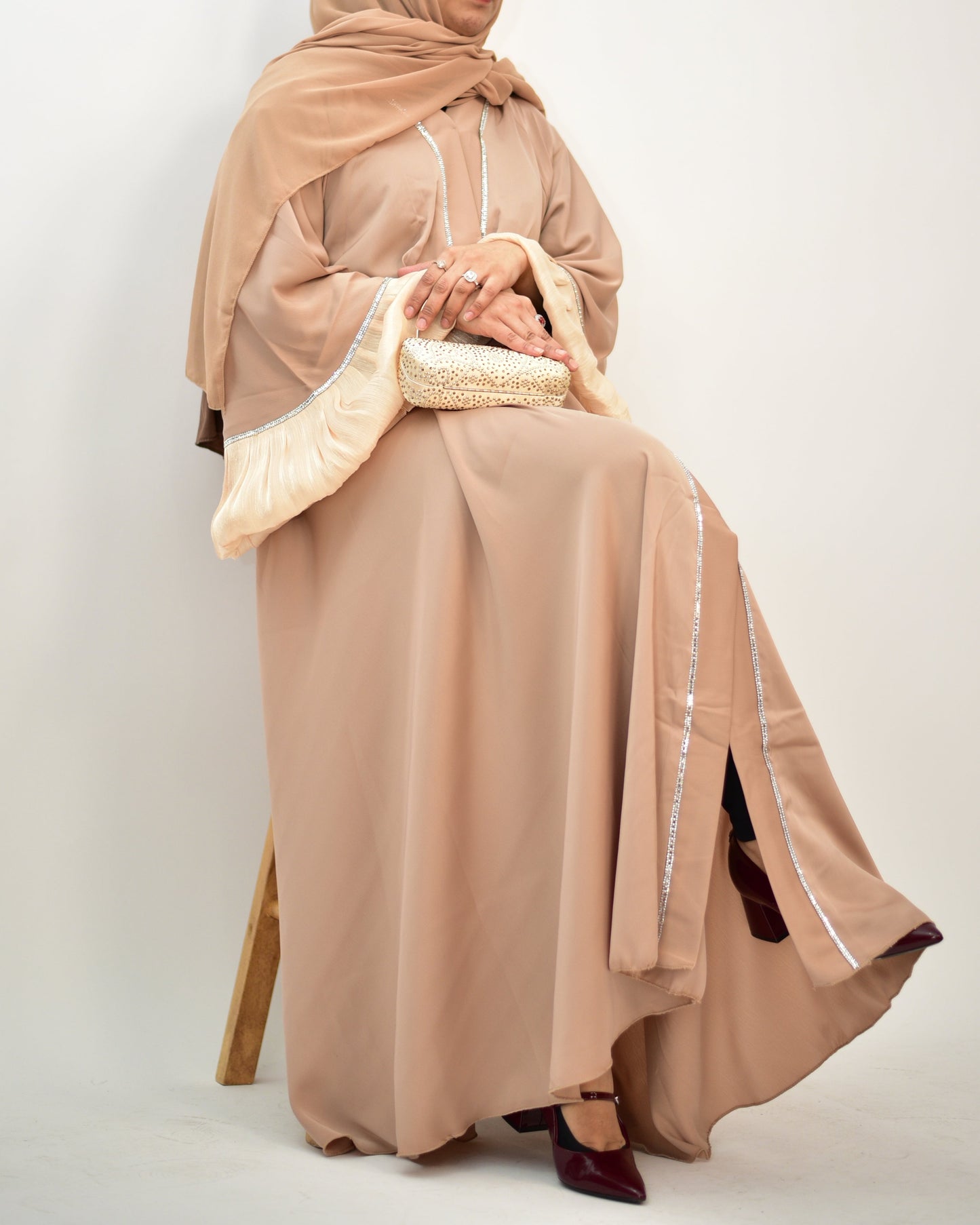 Beige Handwork Lace Abaya