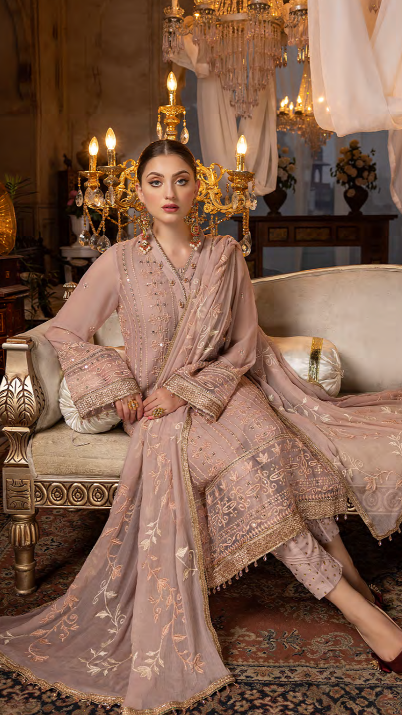 Tea Rose – Embroidered Chiffon by Merakish