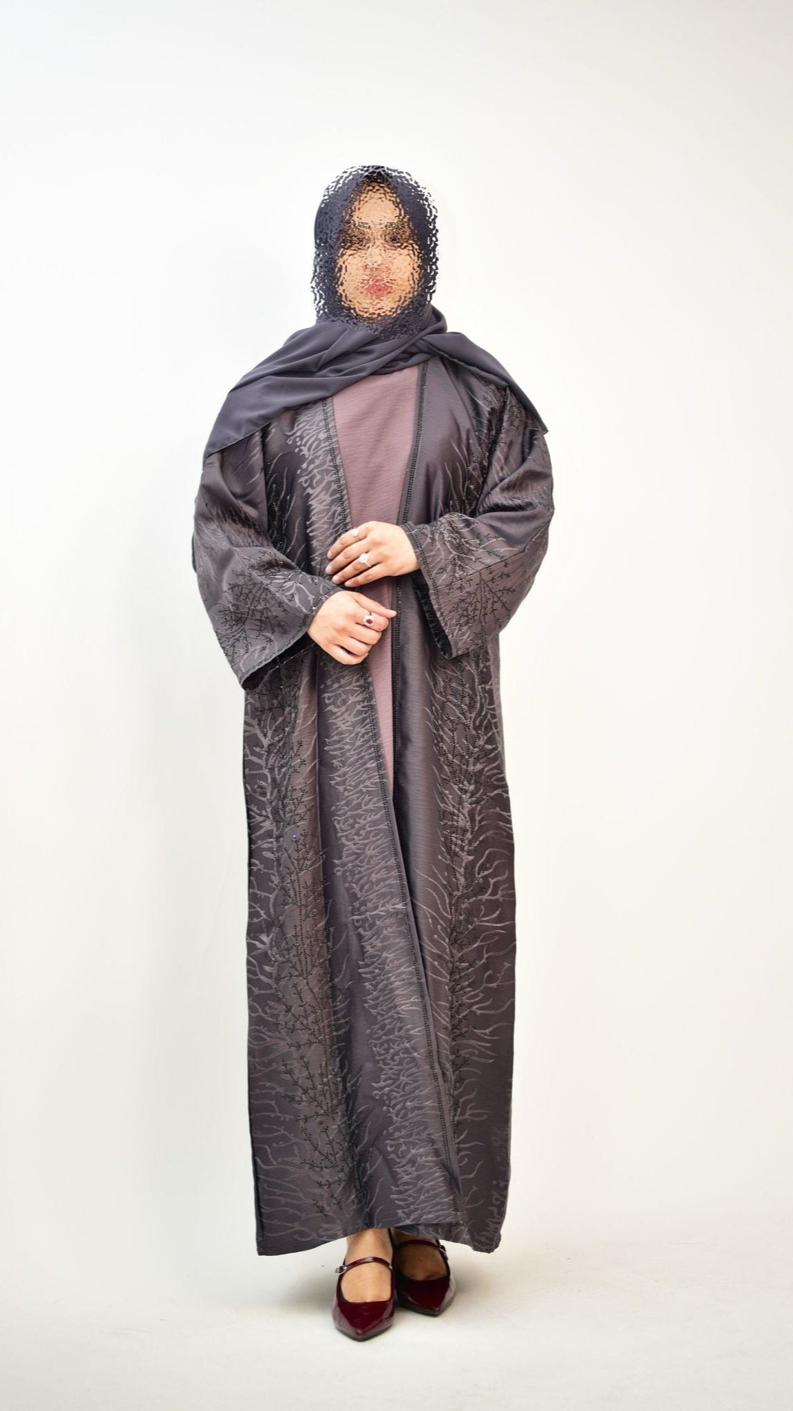 Light Purple Jacquard Abaya – 3-Piece Set