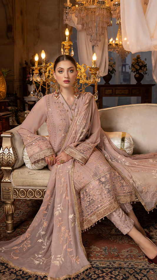 Tea Rose – Embroidered Chiffon by Merakish