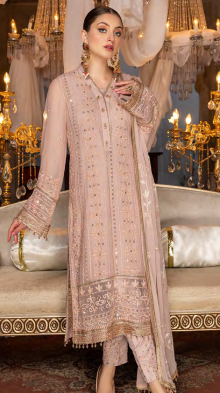 Tea Rose – Embroidered Chiffon by Merakish